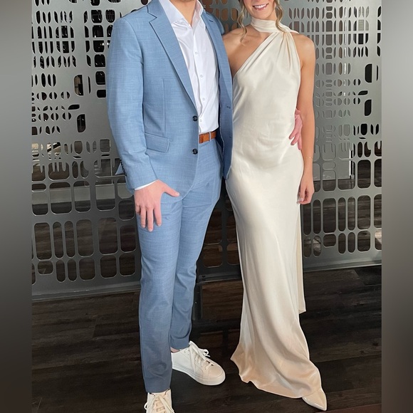 Mango Asymmetrical bow-neck Dress in Ivory - Picture 2 of 8